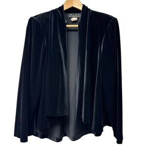 Vintage Alex Evenings Black Velvet Dressy Blazer Size Medium Open Front Jacket
